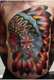 abdomen huge colorful Indian portrait tattoo pattern