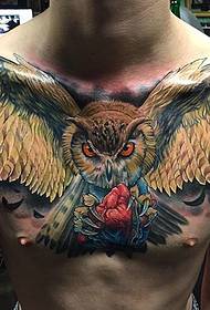 chest color 3d owl tattoo picture is very realistic