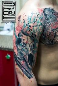half-a modern traditional style color crow with clock tattoo pattern