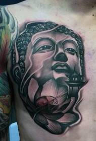 стил на резба на гърдите, като статуя на Буда и модел на татуировка на лотос