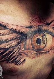 chest eye wings tattoo pattern
