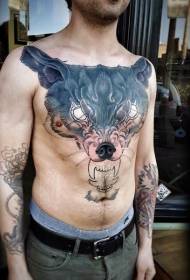 chest new school color devil wolf head tattoo pattern
