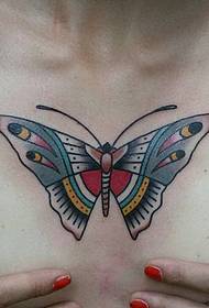 chest old school butterfly color tattoo pattern