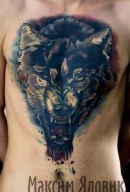 chest evil wolf head personality tattoo pattern