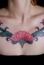 Lotus vine chest tattoo pattern
