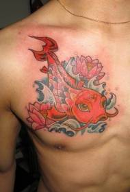 chest red squid tattoo pattern