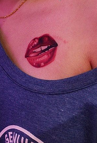 chest sexy red lips tattoo