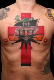 patrón de tatuaje de pecho de cruz pirata