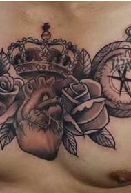 Chest Heart Compass Tattoo