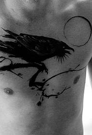 chest splash ink tree branch crow mood tattoo pattern