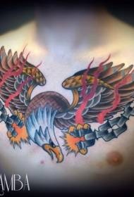 Águila de color de la vieja escuela con patrón de tatuaje de cadena