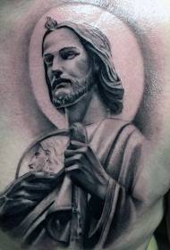 chest colored Jesus statue tattoo pattern