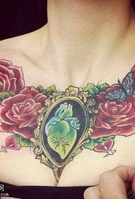 chest rose green heart tattoo Pattern