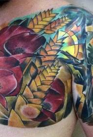 chest wonderful colorful flower plant tattoo pattern