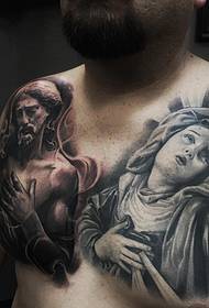 chest European and American realistic Jesus and Madonna image tattoo  53437 - chest personality palm tattoo tattoo