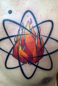 krūtinės naujos mokyklos spalvos atominis simbolis ir liepsnos tatuiruotės modelis