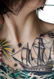 fashion beauty chest sailing tattoo picture picture  56481 - sexy female chest moon tattoo picture to enjoy the picture