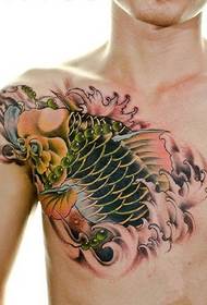 bröstkorg Bröstfärgad tioarmad bläckfisk tatuering