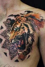mężczyzna w klatce piersiowej dominujący tygrys tatuaż wzór obrazu