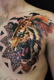 manlig bröst dominera tiger tatuering mönster bild