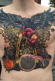 chest crow heart tattoo pattern