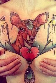 sexy female chest color Deer tattoo pattern to enjoy the picture