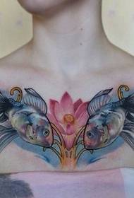 female chest color birch tattoo pattern
