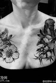 chest flower bird tattoo pattern