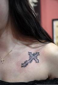 chest good-looking cross tattoo pattern picture