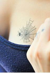 ładna dziewczyna w klatce piersiowej świeży i piękny obraz tatuażu pająka