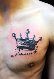 male chest crown totem personality tattoo