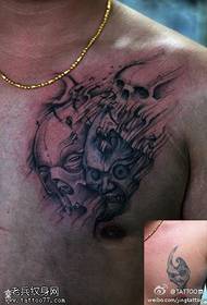 Face ferocious scary skull tattoo pattern