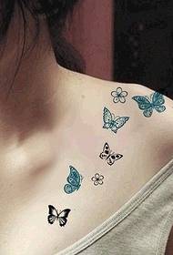 girl neck color butterfly sexy tattoo