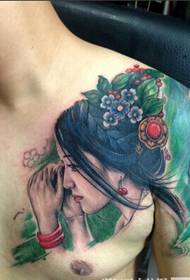 Boys chest beautiful girl portrait tattoo picture