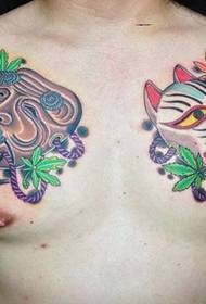 tatouage de masque de couleur de poitrine masculine avant