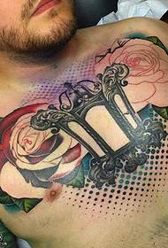 chest lantern rose tattoo pattern