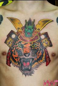 bröst dominerande tigerhuvud enhörning färg tatuering bild
