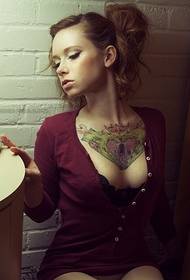 glamorous beauty chest love hole lock tattoo