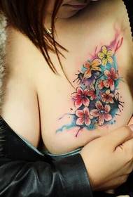 female chest beautiful floral tattoo pattern