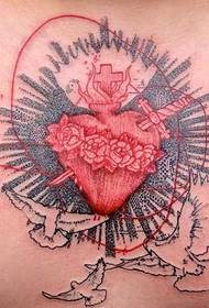 chest heart European and American tattoo pattern