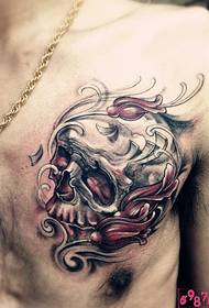 man chest European and American style skull tattoo picture