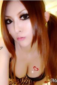 non Mainstream beautiful sister chest sexy red heart tattoo picture