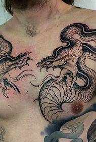 chest two snake tattoo pattern