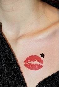 beauty small fresh chest red Lip tattoo pattern picture