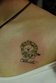 girls cute little lion tattoo on the chest