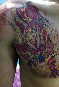imposing chest red unicorn tattoo