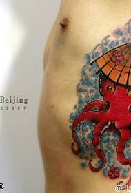 chest side red octopus tattoo pattern