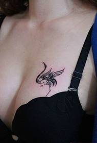 beauty sexy chest red-crowned crane tattoo