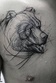 patrón de tatuaxe de oso de liña de peito