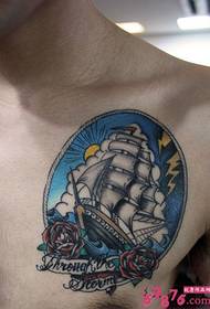 driving sailboat rose tattoo picture  56001 - Magic Teapot Chest Tattoo Picture